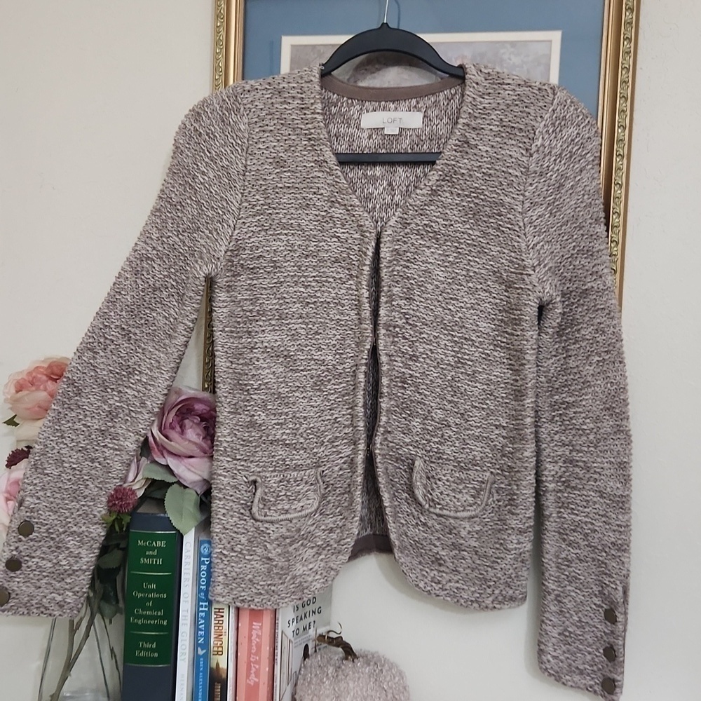 LOFT Sweater Blazer Size Small Knit Pockets 100%Cotton Career Contemporary - Picture 7 of 11